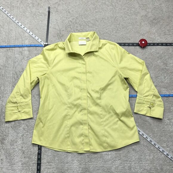 Chicos Blouse Women's Size 1 Green Button Down Long Sleeve Crew Neck Top - Picture 1 of 10